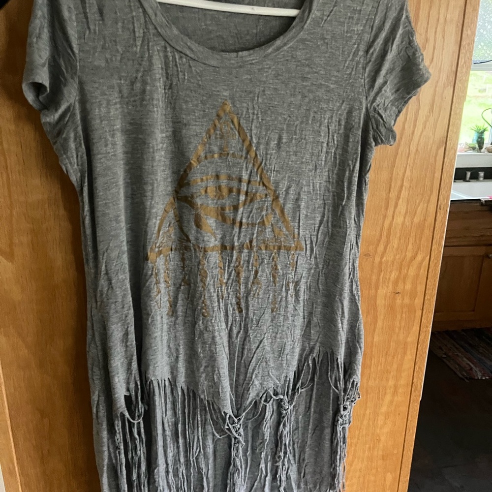 Gray Fringe Women's Top, bathing suit cover or dress evil eye